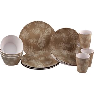 Excellent Houseware Melamine Plastic Dinner Set - Taupe Palm Design Plate Cup Bowl (16 Piece Set) Excellent Houseware Melamine Plastic Dinner Set - Taupe Palm Design Plate Cup Bowl (16 Piece Set)