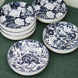 Darthome Set Of 6 Blue & White Floral Pasta Bowls Fine China Round Kitchen Food Tableware Darthome Set Of 6 Blue & White Floral Pasta Bowls Fine China Round Kitchen Food Tableware