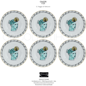 Richard Ginori - Il Viaggio Di Nettuno - 6 Soup Plates White Ø Cm 24/in 9.44 Richard Ginori - Il Viaggio Di Nettuno - 6 Soup Plates White Ø Cm 24/in 9.44