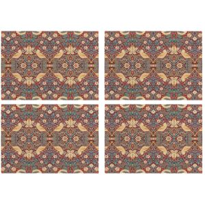 Purely Home Red Strawberry Thief Glass Placemats Set - William Morris Artwork Tableware Gift Purely Home Red Strawberry Thief Glass Placemats Set - William Morris Artwork Tableware Gift
