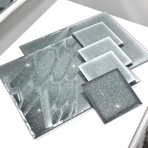 Biznest Glass Mirrored Glitter 4x Coasters 10cm, 4x Placemat 20x30cm & 1x Plate 15cm Biznest Glass Mirrored Glitter 4x Coasters 10cm, 4x Placemat 20x30cm & 1x Plate 15cm