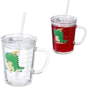 Relaxdays 2x Children'S Cups, Dino Motif, Drinking Glass For Kids, With Handle, Relaxdays 2x Children'S Cups, Dino Motif, Drinking Glass For Kids, With Handle,