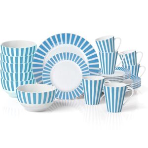 Waterside 24pc Soft Blue Split Stripe Dinner Set Waterside 24pc Soft Blue Split Stripe Dinner Set