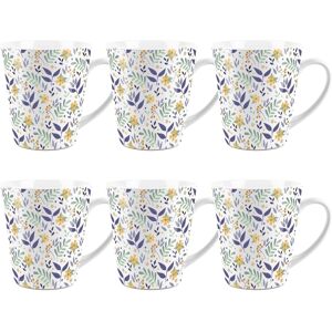 Purely Home Dainty Daisy Latte Mugs - Yellow & Purple Flower Coffee Cup Gift - Set Of 6 Purely Home Dainty Daisy Latte Mugs - Yellow & Purple Flower Coffee Cup Gift - Set Of 6
