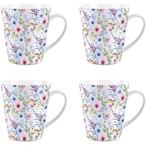 Purely Home Floral Latte Mugs - Ceramic Blue & Purple Flower Coffee Cup Gift - Set Of 4 Purely Home Floral Latte Mugs - Ceramic Blue & Purple Flower Coffee Cup Gift - Set Of 4