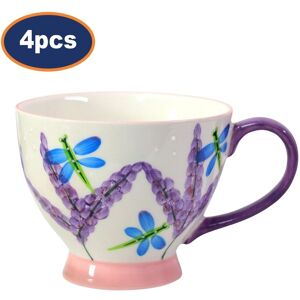 Lesser & Pavey Ceramic Teacup 4pcs Footed Mug Lavender Blue Dragonfly Coffee Cup Drinkware Lesser & Pavey Ceramic Teacup 4pcs Footed Mug Lavender Blue Dragonfly Coffee Cup Drinkware