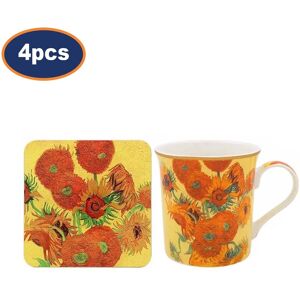 Lesser & Pavey Mugs & Coaster 4-Sets Sunflower Van Gogh Art Ceramic 350ml Coffee Cup Cork Pads Lesser & Pavey Mugs & Coaster 4-Sets Sunflower Van Gogh Art Ceramic 350ml Coffee Cup Cork Pads