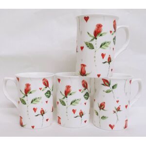 Rainbow Decors Ltd Hearts & Red Roses Mugs Set 4 Fine Bone China Castle Floral Cups Decorated Uk Rainbow Decors Ltd Hearts & Red Roses Mugs Set 4 Fine Bone China Castle Floral Cups Decorated Uk