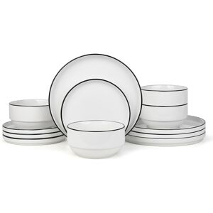Waterside 12pc Stackable White With Black Rim Dinner Set Waterside 12pc Stackable White With Black Rim Dinner Set