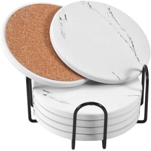 Sodial 2x(Coasters For Drinks, Ceramic Stone Coaster Set With Metal Holder Stand,1089 Sodial 2x(Coasters For Drinks, Ceramic Stone Coaster Set With Metal Holder Stand,1089