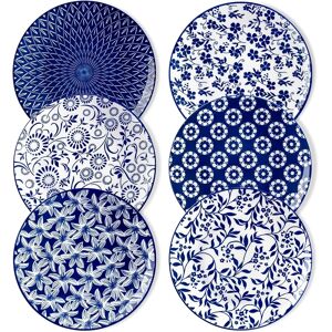 Vancasso Selene 8.25 Inch Dinner Plates Set Of 6, Small Porcelain Vintage Blue Vancasso Selene 8.25 Inch Dinner Plates Set Of 6, Small Porcelain Vintage Blue
