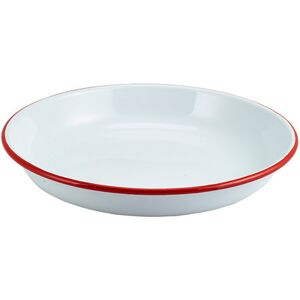 Genware 24cm Enamel Dinner Plates Set 12 White Red Rim Retro English Catering Tableware Genware 24cm Enamel Dinner Plates Set 12 White Red Rim Retro English Catering Tableware
