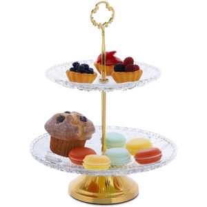 Relaxdays Serving Stand 2-Tier Sweets Rack Fruit Bowl Decorative Cupcake Plate Gold Glass Relaxdays Serving Stand 2-Tier Sweets Rack Fruit Bowl Decorative Cupcake Plate Gold Glass