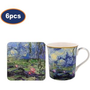 Lesser & Pavey Mugs & Coaster 6-Sets Water Lily Pond Claude Monet Ceramic 350ml Cups Cork Pads Lesser & Pavey Mugs & Coaster 6-Sets Water Lily Pond Claude Monet Ceramic 350ml Cups Cork Pads