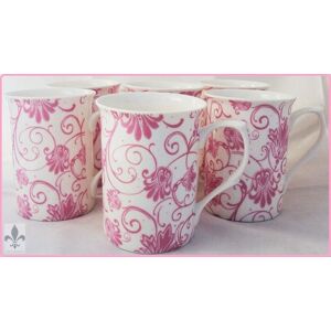 Rainbow Decors Ltd Parisian Pink Mugs Set 6 Fine Bone China Pink Floral Swirl Cups Decorated Uk Rainbow Decors Ltd Parisian Pink Mugs Set 6 Fine Bone China Pink Floral Swirl Cups Decorated Uk