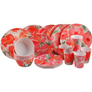 Excellent Houseware Melamine Plastic Dining Set - Plate Cups Bowl / Pink Blush Flowers - 24 Piece Excellent Houseware Melamine Plastic Dining Set - Plate Cups Bowl / Pink Blush Flowers - 24 Piece