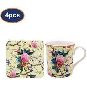 Lesser & Pavey Mugs & Coasters 4-Sets Cream Floral Kilburn Ceramic 350ml Coffee Cups Cork Pads Lesser & Pavey Mugs & Coasters 4-Sets Cream Floral Kilburn Ceramic 350ml Coffee Cups Cork Pads