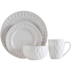 Acense 16 Piece White Embossed Dinner Set Acense 16 Piece White Embossed Dinner Set