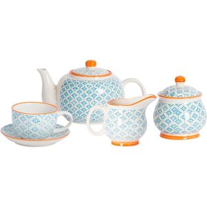 Nicola Spring 15 Piece Hand-Printed Tea Set Patterned Porcelain Teapot Cups Saucers Blue Nicola Spring 15 Piece Hand-Printed Tea Set Patterned Porcelain Teapot Cups Saucers Blue