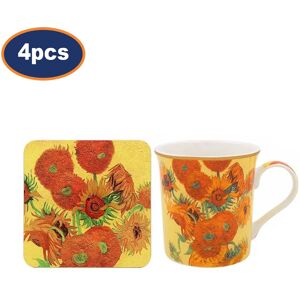 Lesser & Pavey Mugs & Coaster 4-Sets Sunflower Van Gogh Art Ceramic 350ml Coffee Cup Cork Pads Lesser & Pavey Mugs & Coaster 4-Sets Sunflower Van Gogh Art Ceramic 350ml Coffee Cup Cork Pads