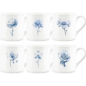 Purely Home Blue Floral Mugs Set - Illustrated Flowers Bone China Cups Gifts - Set Of 6 Purely Home Blue Floral Mugs Set - Illustrated Flowers Bone China Cups Gifts - Set Of 6