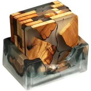 2x(Wood Coasters Set With Epoxy Resin - Modern Coasters With Holder For5091 2x(Wood Coasters Set With Epoxy Resin - Modern Coasters With Holder For5091