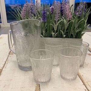 1 Litre Glass Lavender Fields Water Jug With 4 Glasses Gisela Graham Vintage 1 Litre Glass Lavender Fields Water Jug With 4 Glasses Gisela Graham Vintage