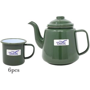 Dunlevy 7pc Steel Teapot Set Green Enamel White 1.5ml Tea Pot 350ml Coffee Mug Drinkware Dunlevy 7pc Steel Teapot Set Green Enamel White 1.5ml Tea Pot 350ml Coffee Mug Drinkware