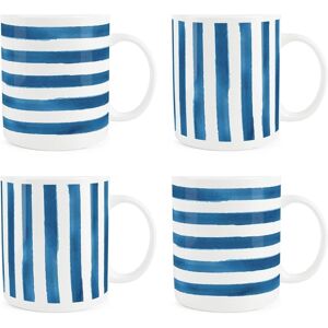 Purely Home Bone China Mixed Striped Mugs - Blue & White Drinks Cups Gift Set Of 4 Purely Home Bone China Mixed Striped Mugs - Blue & White Drinks Cups Gift Set Of 4