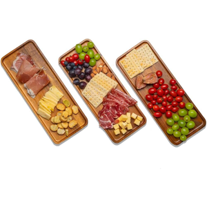Wooden Serving Platter Tray Set Of 3 14.17x5.5in, Acacia Wood Serving Tray Wooden Serving Platter Tray Set Of 3 14.17x5.5in, Acacia Wood Serving Tray