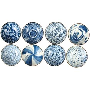 Starry Mart Bloom Minoyaki Blue Pattern Japanese Style Small Plate (Set Of 8) Ø11cm H4cm Starry Mart Bloom Minoyaki Blue Pattern Japanese Style Small Plate (Set Of 8) Ø11cm H4cm