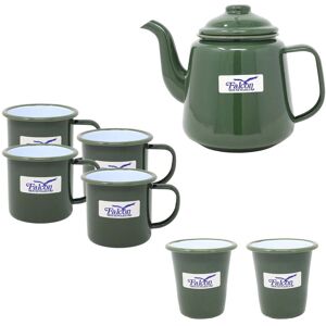 Dunlevy 7pcs Drinkware Set Green Enamel White Steel Teapot Coffee Mug Tumbler Beverage Dunlevy 7pcs Drinkware Set Green Enamel White Steel Teapot Coffee Mug Tumbler Beverage