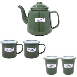 Dunlevy 5pcs Drinkware Set Green Enamel White Steel Teapot Coffee Mug Tumbler Beverage Dunlevy 5pcs Drinkware Set Green Enamel White Steel Teapot Coffee Mug Tumbler Beverage
