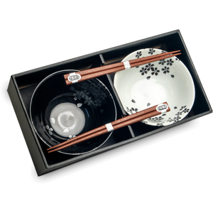 Edo Japan Japanese Black & White Blossom Bowl Dinner Set For 2 Edo Japan Japanese Black & White Blossom Bowl Dinner Set For 2
