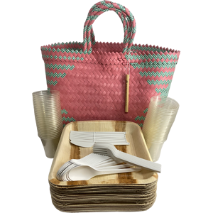 Vie Compostable Palm Leaf Plates & Compostable Cutlery Party Set Of 125 Pcs With Bag Vie Compostable Palm Leaf Plates & Compostable Cutlery Party Set Of 125 Pcs With Bag