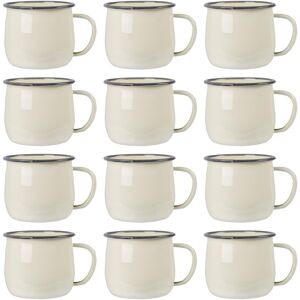 Argon Tableware 12x Coloured Enamel Belly Mugs Metal Camping Tea Coffee Cups 375ml Cream/grey Argon Tableware 12x Coloured Enamel Belly Mugs Metal Camping Tea Coffee Cups 375ml Cream/grey