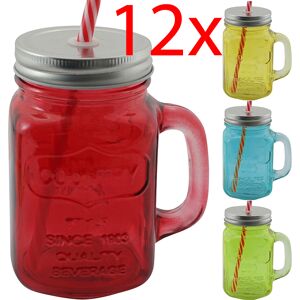 Bargains-Galore 12 Mason Jar Glasses With Handle Lid Straw Juice Drink Glass Drinking 470ml Jam Bargains-Galore 12 Mason Jar Glasses With Handle Lid Straw Juice Drink Glass Drinking 470ml Jam