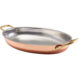 Genware Copper Plated Oval Dish With Brass Handles 30 X 21cm Pack Of 3 Genware Copper Plated Oval Dish With Brass Handles 30 X 21cm Pack Of 3