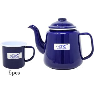 Dunlevy 7pcs Steel Teapot Set Blue Enamel White 1.5ml Tea Pot 350ml Coffee Mug Drinkware Dunlevy 7pcs Steel Teapot Set Blue Enamel White 1.5ml Tea Pot 350ml Coffee Mug Drinkware