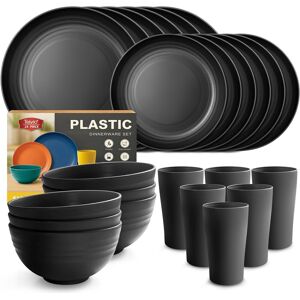 Teivio 24-Piece Kitchen Plastic Dinner Set, Service For 6, Dinner Plates, Desse Teivio 24-Piece Kitchen Plastic Dinner Set, Service For 6, Dinner Plates, Desse