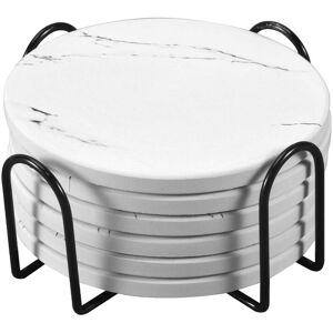 2x(Coasters For Drinks, Ceramic Stone Coaster Set With Metal Holder Stand,5784 2x(Coasters For Drinks, Ceramic Stone Coaster Set With Metal Holder Stand,5784