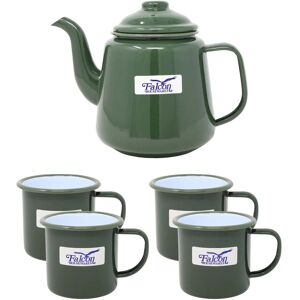 Dunlevy 5pc Steel Teapot Set Green Enamel White 1.5ml Tea Pot 350ml Coffee Mug Drinkware Dunlevy 5pc Steel Teapot Set Green Enamel White 1.5ml Tea Pot 350ml Coffee Mug Drinkware