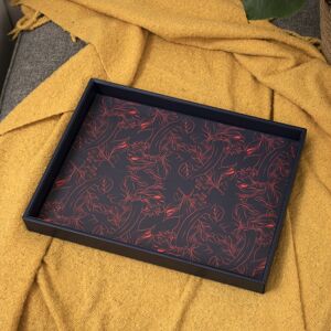 Darthome Botanical Red Chillis Print Faux Leather Tray Navy Blue Food Serving Lap Display Darthome Botanical Red Chillis Print Faux Leather Tray Navy Blue Food Serving Lap Display