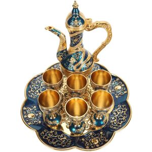 (Gold Blue)Vintage Turkish Tea Set Elegant Tea Set Easy To Clean Zinc Alloy For (Gold Blue)Vintage Turkish Tea Set Elegant Tea Set Easy To Clean Zinc Alloy For