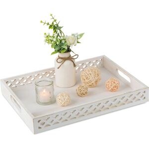 Hanobe Wooden Serving Decorative Tray: White Coffee Table Centerpiece Wood Tray Hanobe Wooden Serving Decorative Tray: White Coffee Table Centerpiece Wood Tray