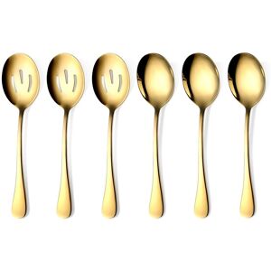 2x(Gold Serving Spoons 6 Pieces, Stainless Steel Serving Utensils With 1052 2x(Gold Serving Spoons 6 Pieces, Stainless Steel Serving Utensils With 1052