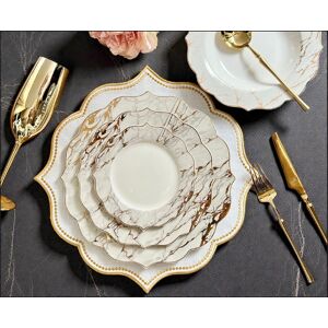 Luxury White And Gold 24 Piece New Bone China 6 Piece Dinnerware Set By Konigtum Luxury White And Gold 24 Piece New Bone China 6 Piece Dinnerware Set By Konigtum