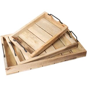 Darthome Set Of 3 Large Wooden Slat Trays Iron Handles Rustic Natural Serving Home Decor Darthome Set Of 3 Large Wooden Slat Trays Iron Handles Rustic Natural Serving Home Decor