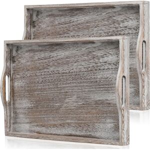 Deayou 2 Pack Wood Serving Tray, 16.5\" Ottoman Wooden Trays For Coffee Table, F Deayou 2 Pack Wood Serving Tray, 16.5\" Ottoman Wooden Trays For Coffee Table, F