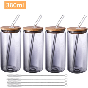 4 Pcs Drinking Jar Cup With Bamboo Straw Lids Set Reusable Kitchen Drinkware New 4 Pcs Drinking Jar Cup With Bamboo Straw Lids Set Reusable Kitchen Drinkware New
